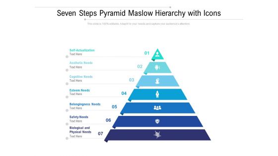 Seven Steps Pyramid Maslow Hierarchy With Icons Ppt PowerPoint Presentation Portfolio Designs Download PDF