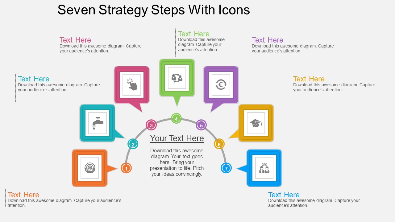 Seven Strategy Steps With Icons Powerpoint Template