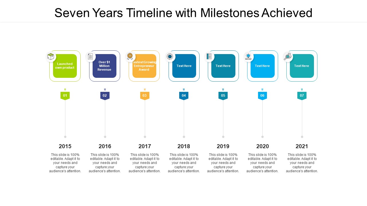 Seven Years Timeline With Milestones Achieved Ppt PowerPoint Presentation Gallery Files PDF