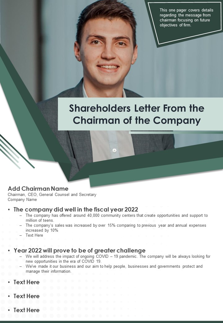 Shareholders Letter From The Chairman Of The Company PDF Document PPT Template