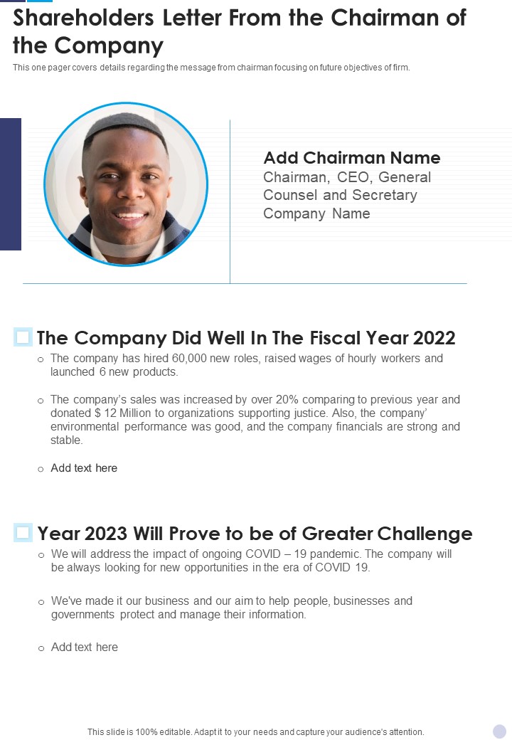 Shareholders Letter From The Chairman Of The Company Template 202 One Pager Documents