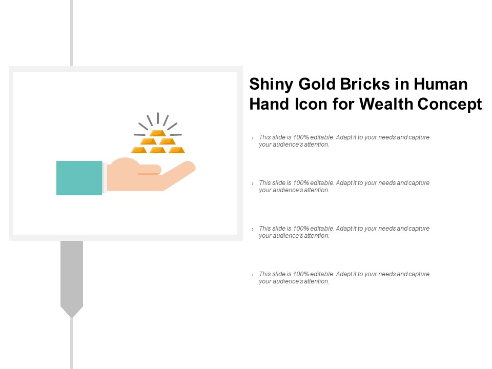 Shiny Gold Bricks In Human Hand Icon For Wealth Concept Ppt PowerPoint Presentation Professional File Formats