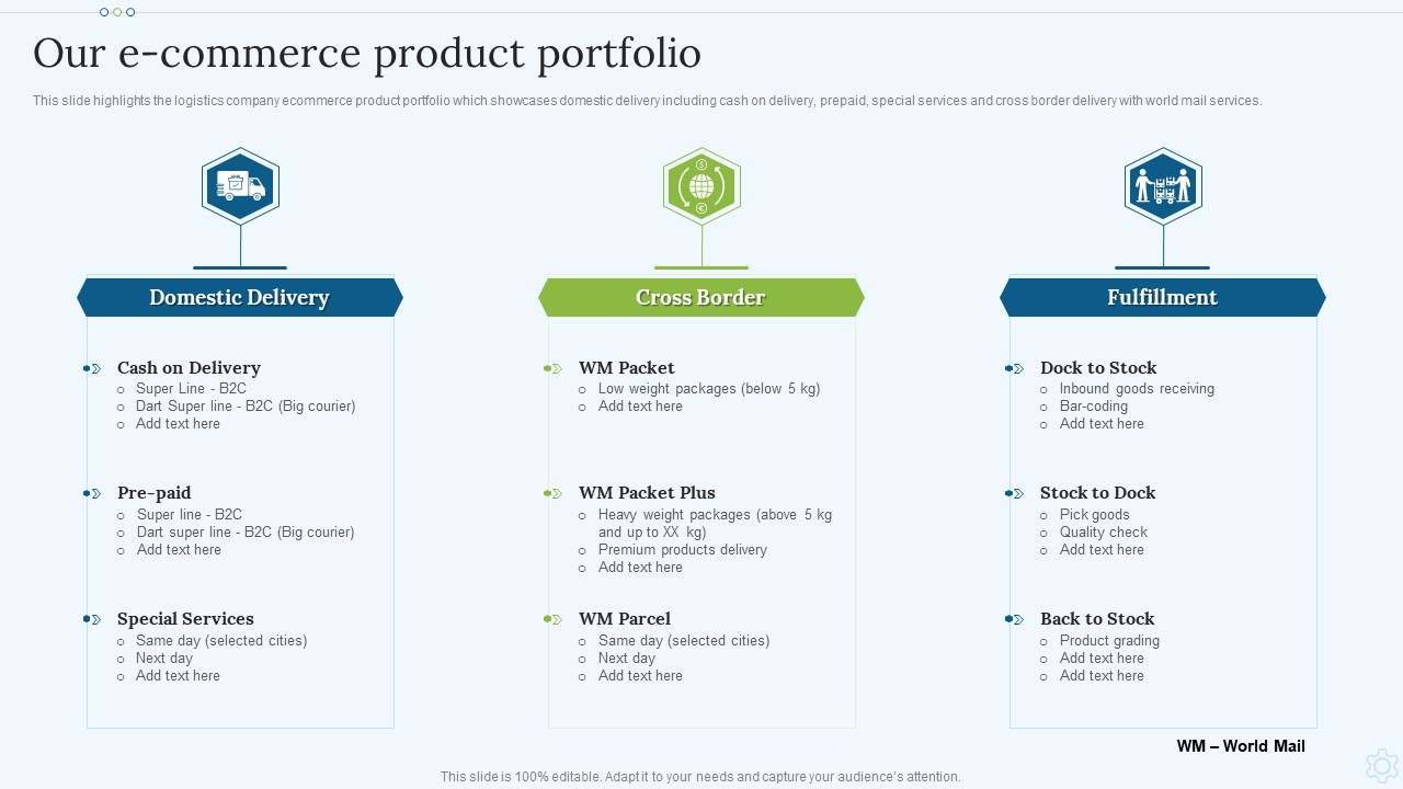 Shipping Services Company Profile Our E Commerce Product Portfolio Background PDF
