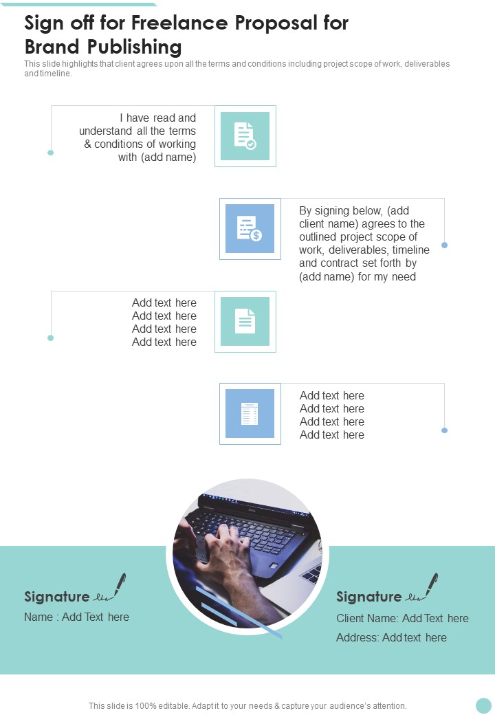 Sign Off For Freelance Proposal For Brand Publishing One Pager Sample Example Document