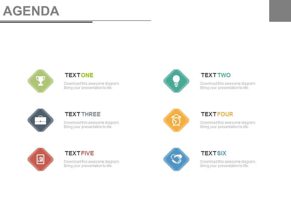 Six Agenda Topics For Discussion Powerpoint Slides