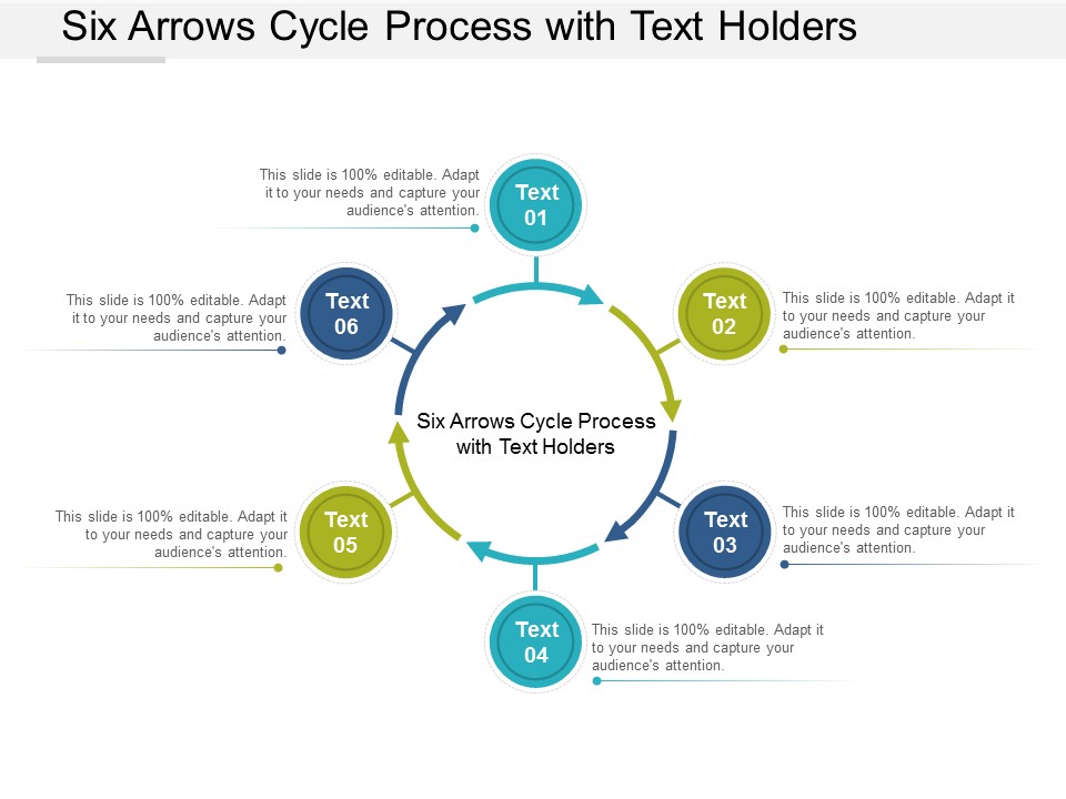Six Arrows Cycle Process With Text Holders Ppt Powerpoint Presentation Slide Download