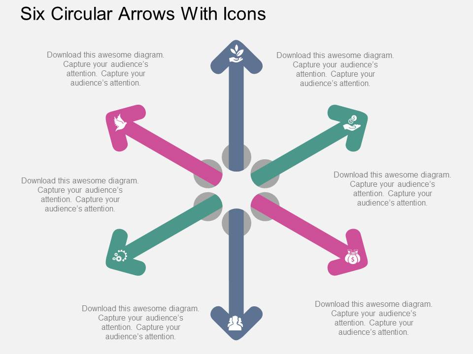 Six Circular Arrows With Icons Powerpoint Template