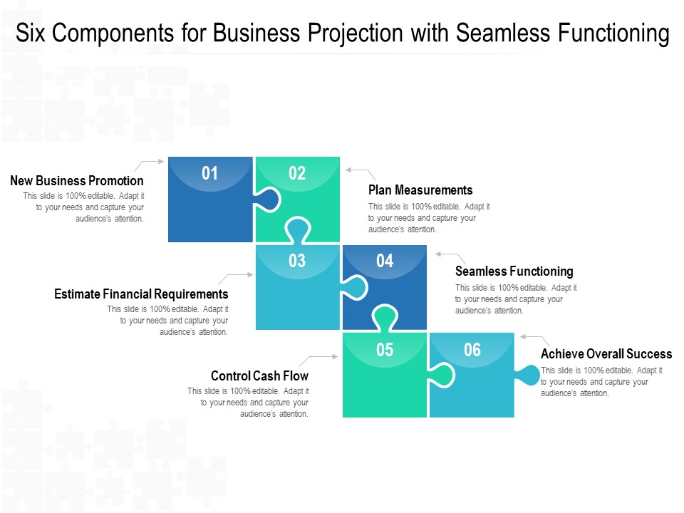 Six Components For Business Projection With Seamless Functioning Ppt PowerPoint Presentation Gallery Smartart