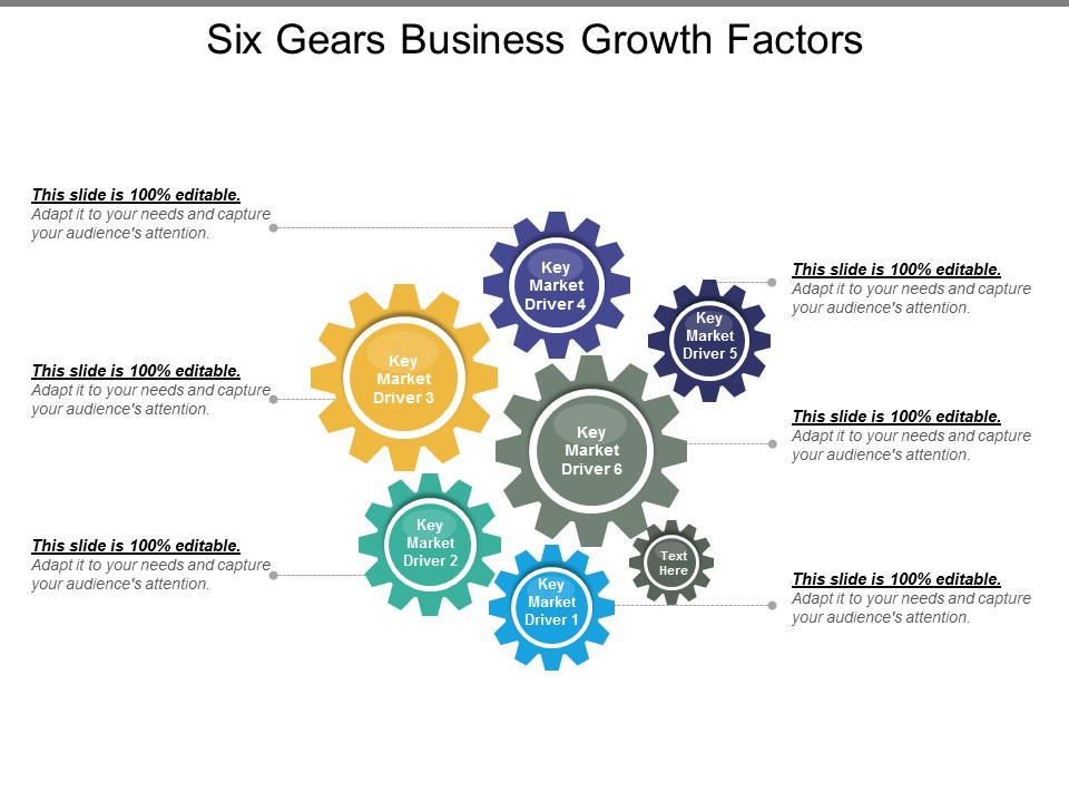 Six Gears Business Growth Factors Ppt PowerPoint Presentation Diagram Graph Charts