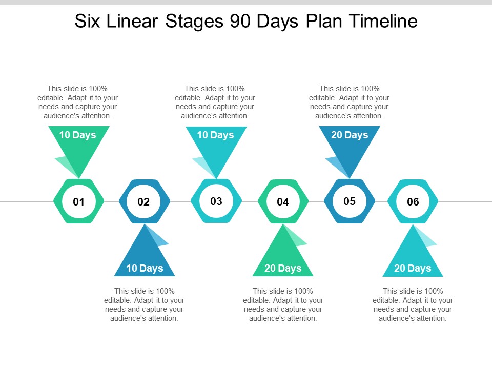 Six Linear Stages 90 Days Plan Timeline Ppt PowerPoint Presentation Professional Maker
