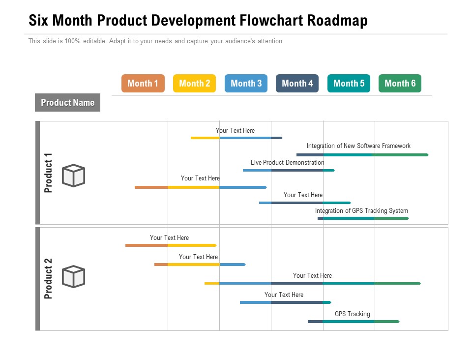 Six Month Product Development Flowchart Roadmap Professional