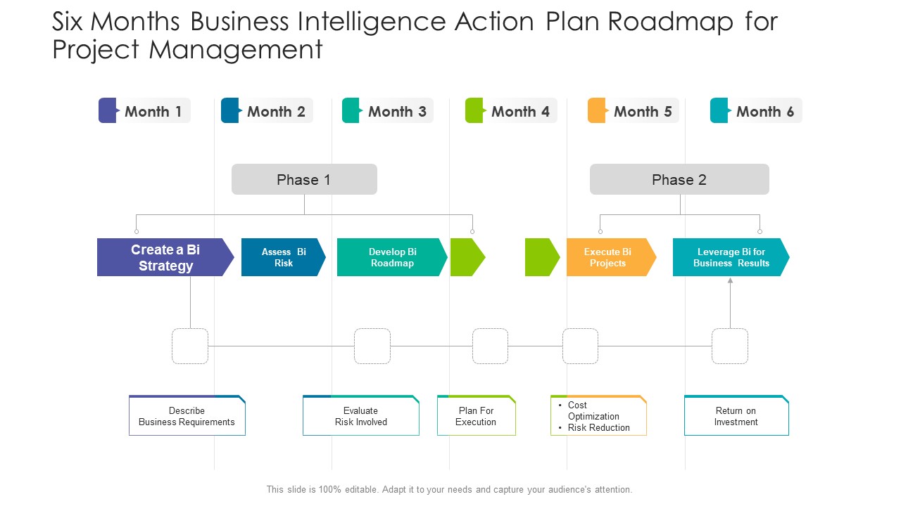 Six Months Business Intelligence Action Plan Roadmap For Project Management Infographics