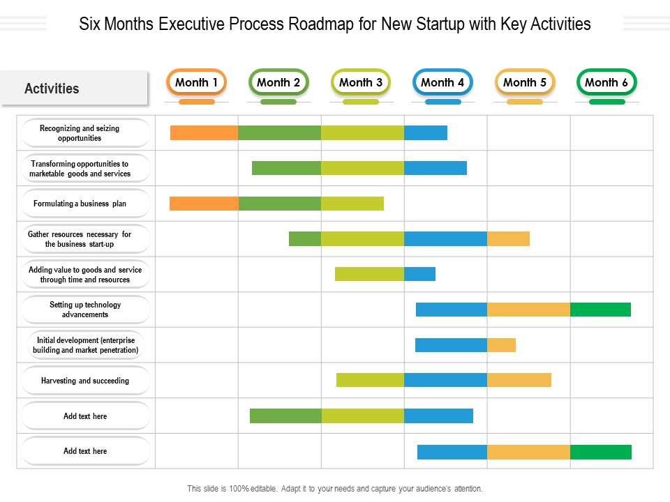 Six Months Executive Process Roadmap For New Startup With Key Activities Ideas