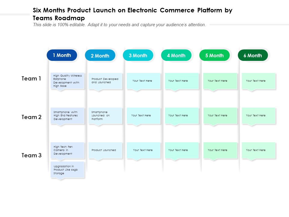 Six Months Product Launch On Electronic Commerce Platform By Teams Roadmap Slides