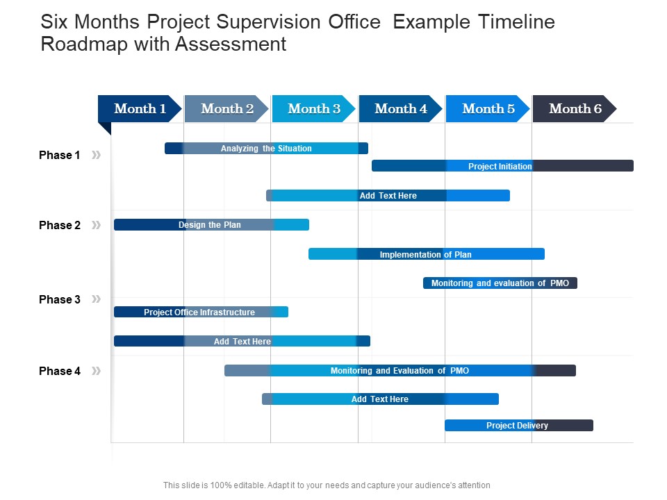 Six Months Project Supervision Office Example Timeline Roadmap With Assessment Icons