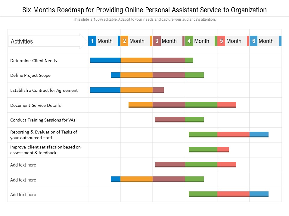 Six Months Roadmap For Providing Online Personal Assistant Service To Organization Clipart
