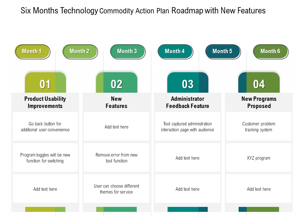 Six Months Technology Product Strategy Roadmap With New Features Sample