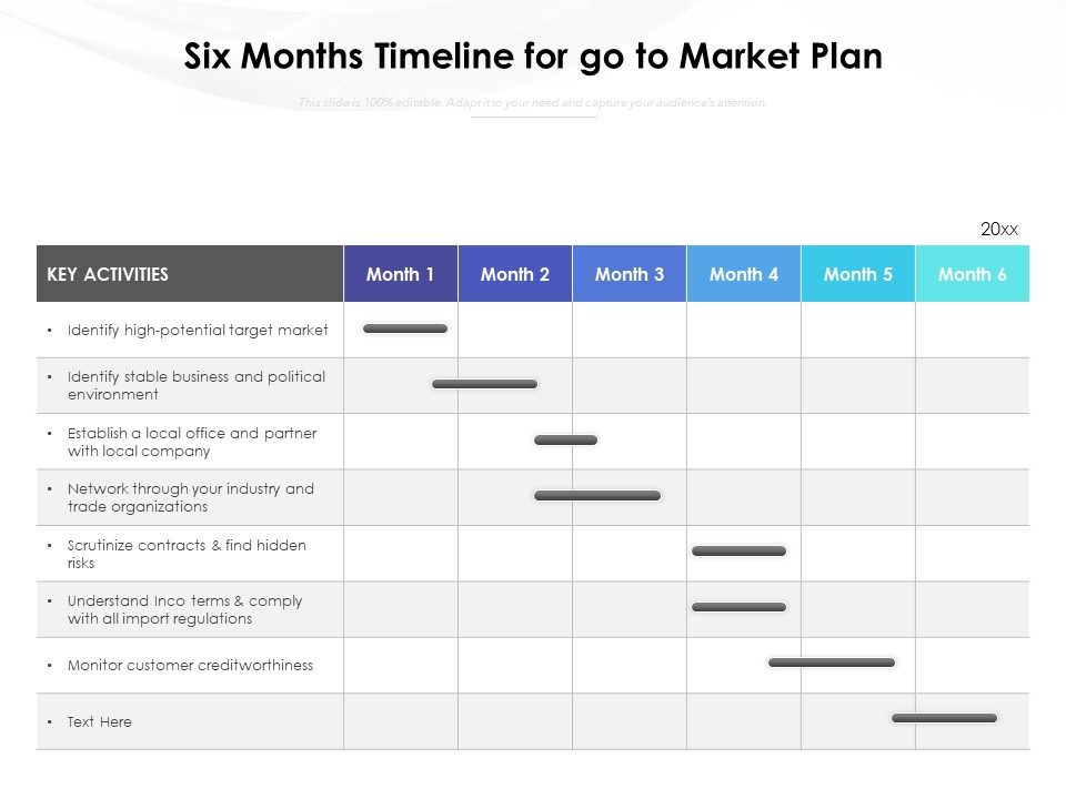 Six Months Timeline For Go To Market Plan Ppt PowerPoint Presentation Professional Themes PDF