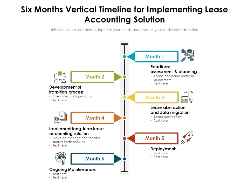 Six Months Vertical Timeline For Implementing Lease Accounting Solution Ppt Layouts Background Designs PDF