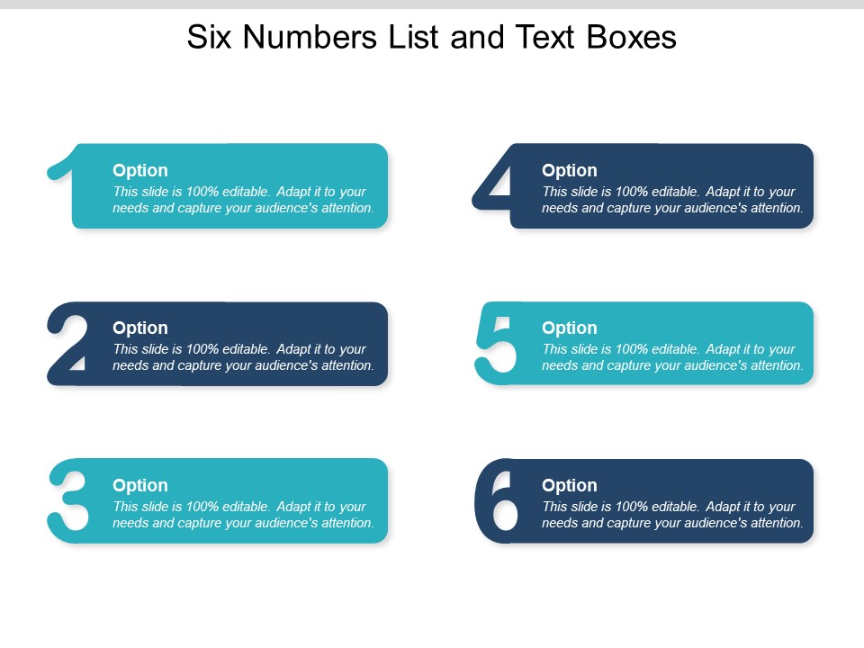Six Numbers List And Text Boxes Ppt PowerPoint Presentation Infographics Graphic Tips