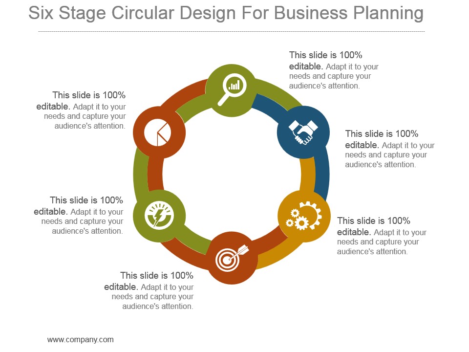 Six Stage Circular Design For Business Planning Powerpoint Themes