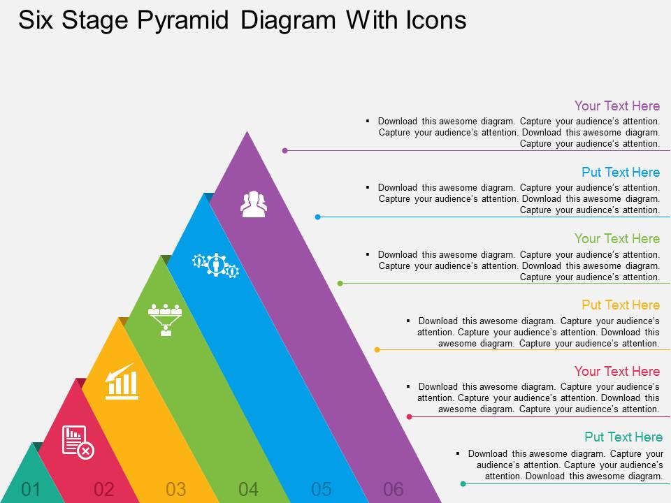 Six Stage Pyramid Diagram With Icons Powerpoint Templates