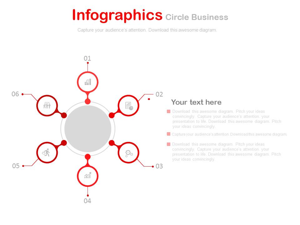 Six Staged Hub And Spokes Diagram Powerpoint Slides