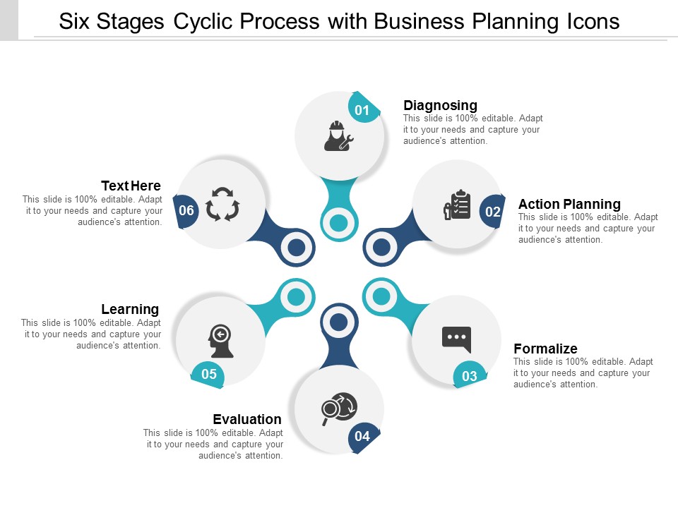 Six Stages Cyclic Process With Business Planning Icons Ppt Powerpoint Presentation Layouts Outline