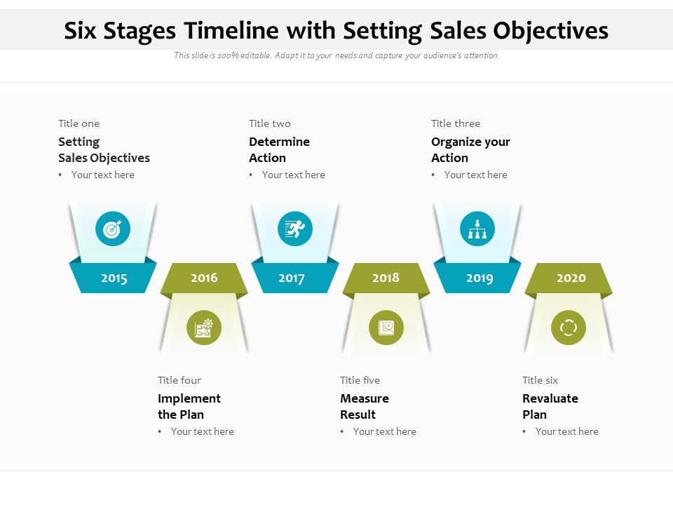 Six Stages Timeline With Setting Sales Objectives Ppt PowerPoint Presentation File Infographic Template PDF