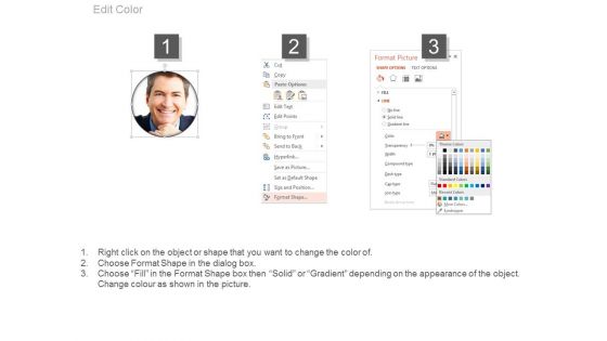 Six Steps Circle Around Employee Picture Powerpoint Slides
