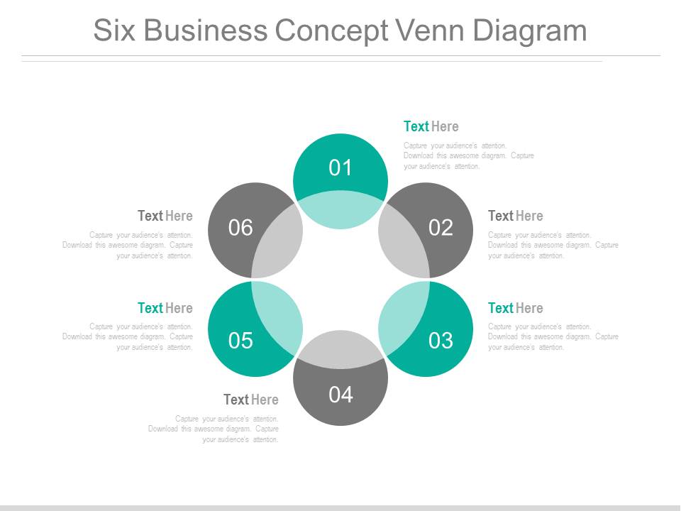 Six Steps Circle Venn Diagram Powerpoint Slides