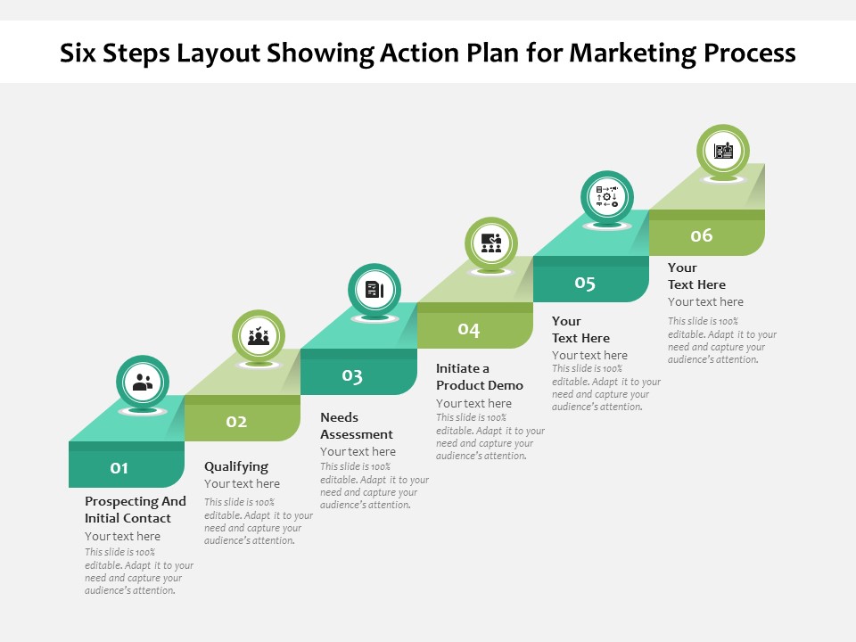 Six Steps Layout Showing Action Plan For Marketing Process Ppt PowerPoint Presentation Inspiration Themes PDF