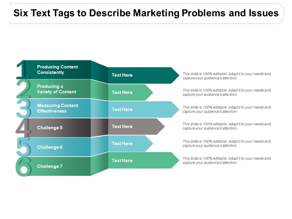 Six Text Tags To Describe Marketing Problems And Issues Ppt PowerPoint Presentation Ideas Objects
