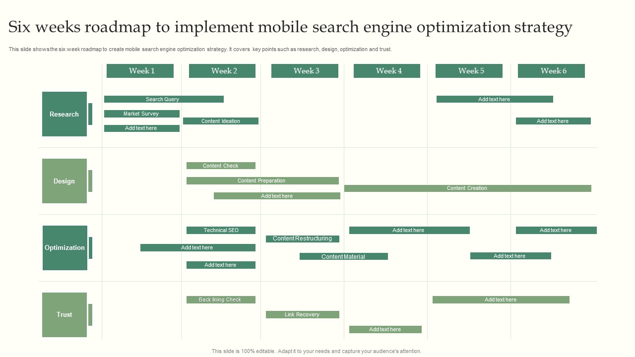 Six Weeks Roadmap To Implement Mobile Search Engine Optimization Strategy Clipart PDF