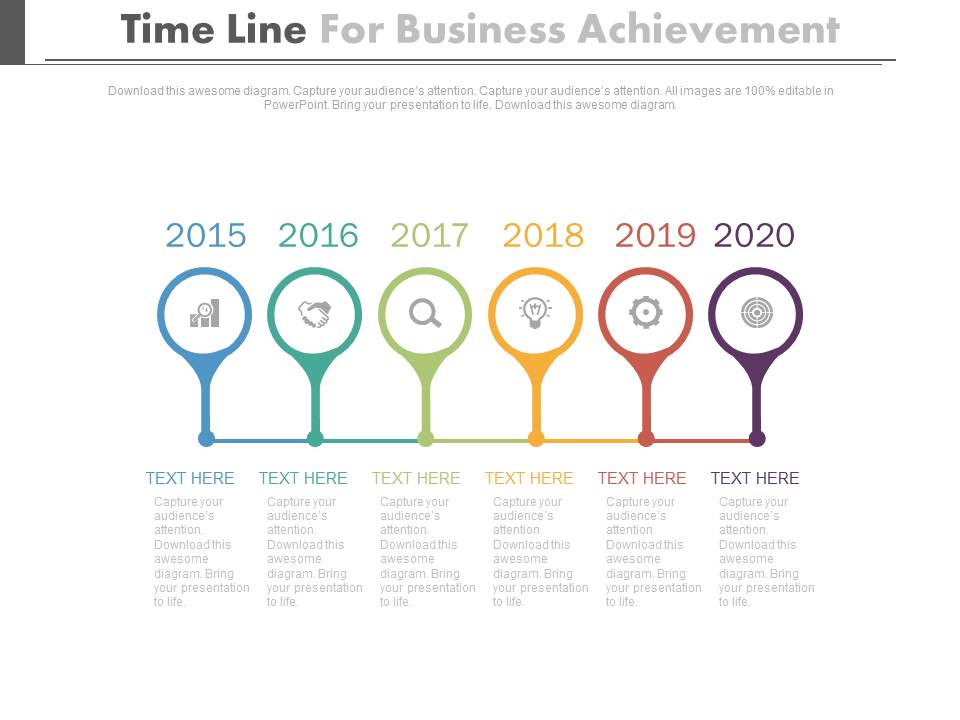 Six Years Linear Timeline For Business Planning Powerpoint Slides