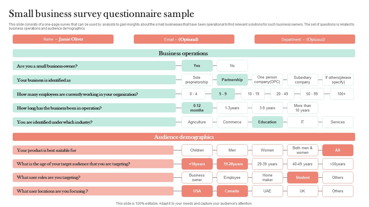 Small Business Survey Questionnaire Sample Survey SS