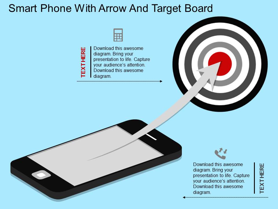 Smart Phone With Arrow And Target Board PowerPoint Template