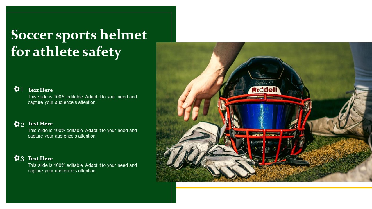 Soccer Sports Helmet For Athlete Safety Ppt PowerPoint Presentation File Guide PDF