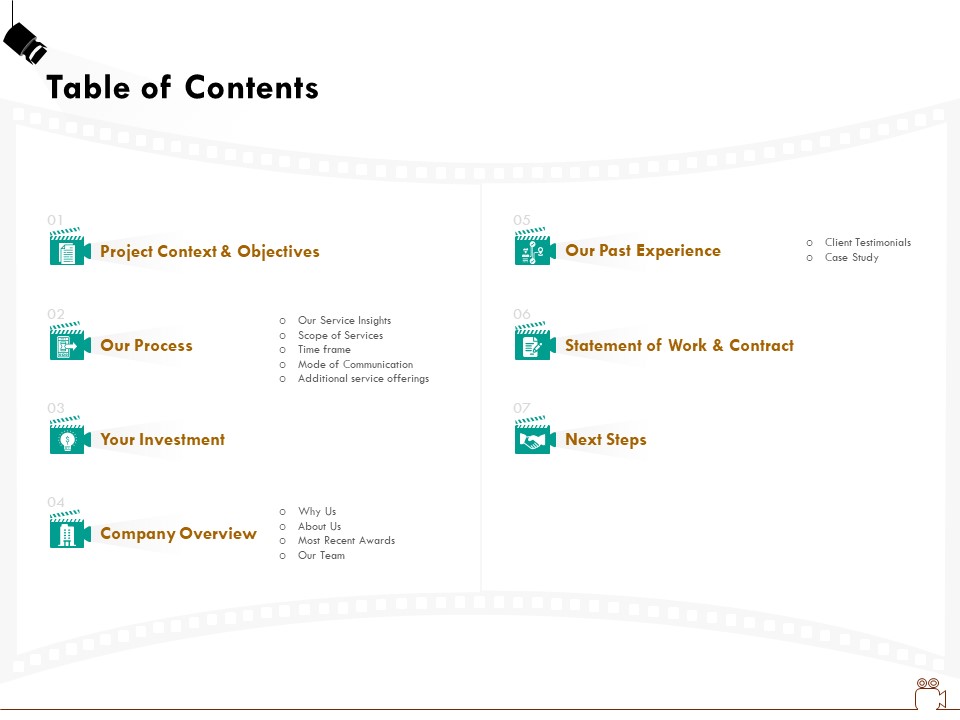 Social Gathering Movie Making Table Of Contents Ppt Layouts Slideshow PDF