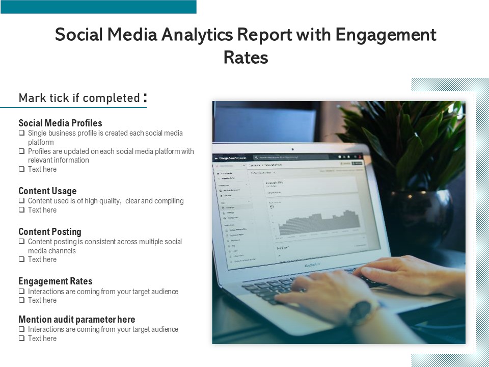 Social Media Analytics Report With Engagement Rates Ppt PowerPoint Presentation File Objects PDF