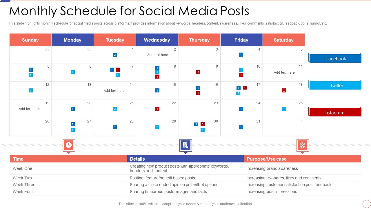 Social Media Engagement To Increase Customer Engagement Monthly Schedule For Social Media Posts Mockup PDF