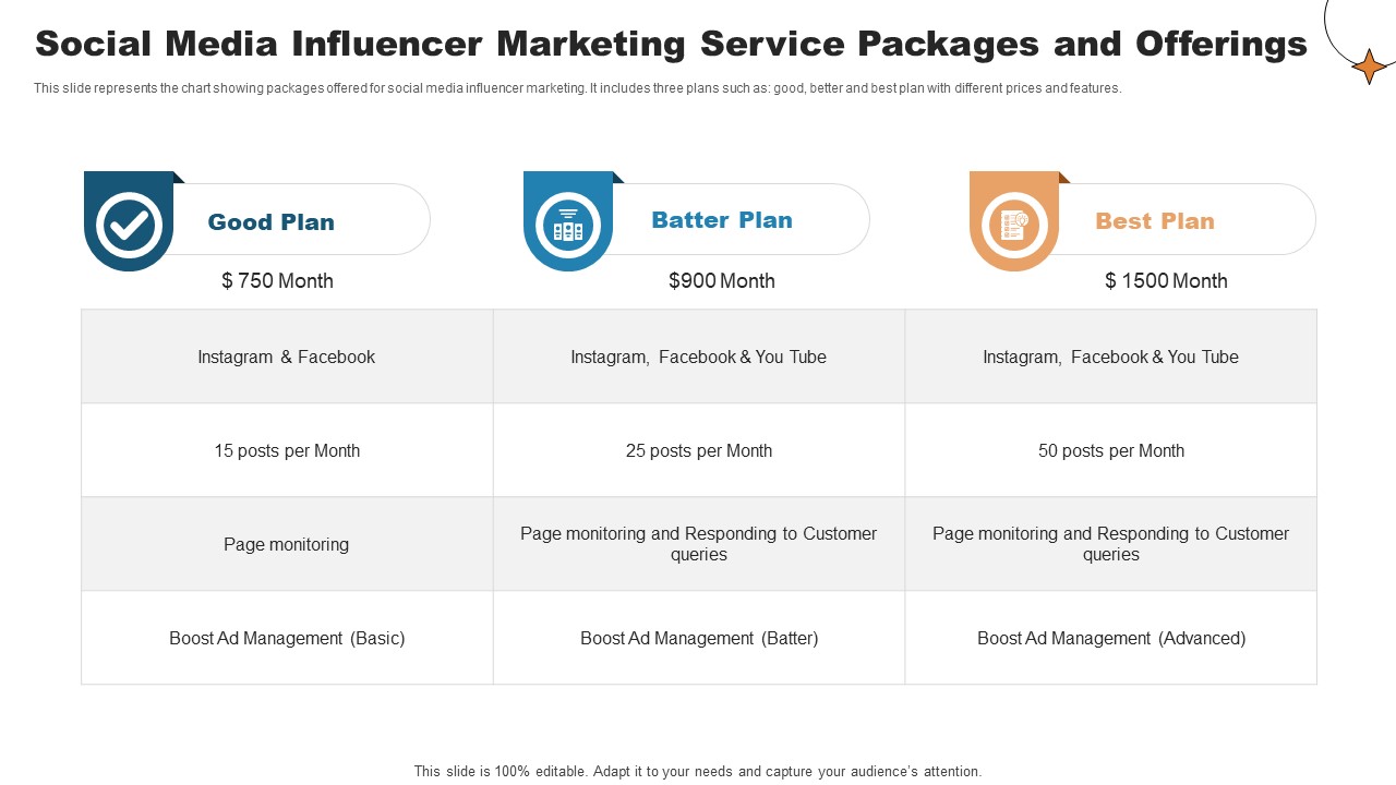 Social Media Influencer Marketing Service Packages And Offerings Graphics PDF