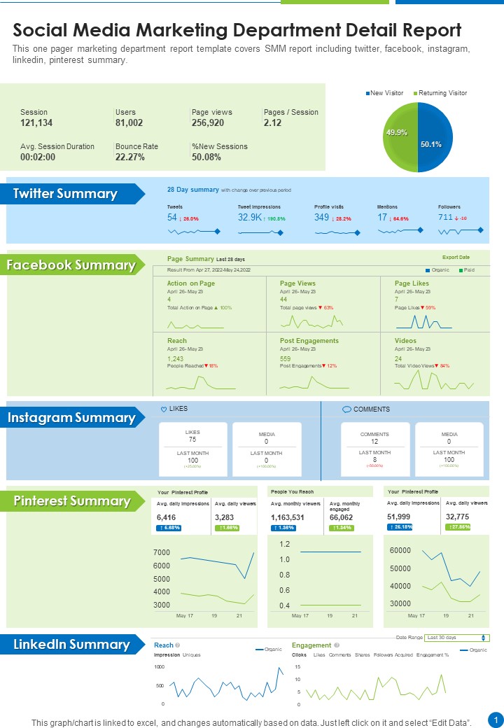 Social Media Marketing Department Detail Report One Pager Documents