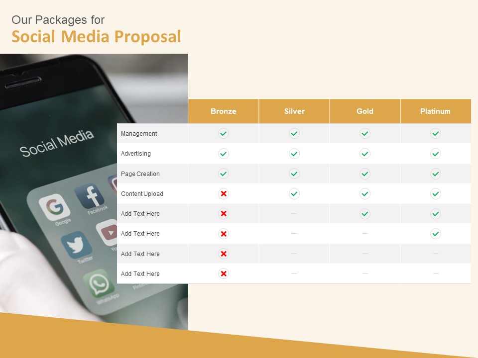 Social Network Our Packages For Social Media Proposal Silver Ppt Infographic Template Slide Download PDF