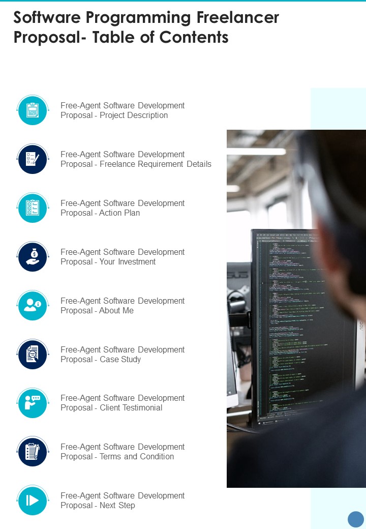 Software Programming Freelancer Proposal Table Of Contents One Pager Sample Example Document