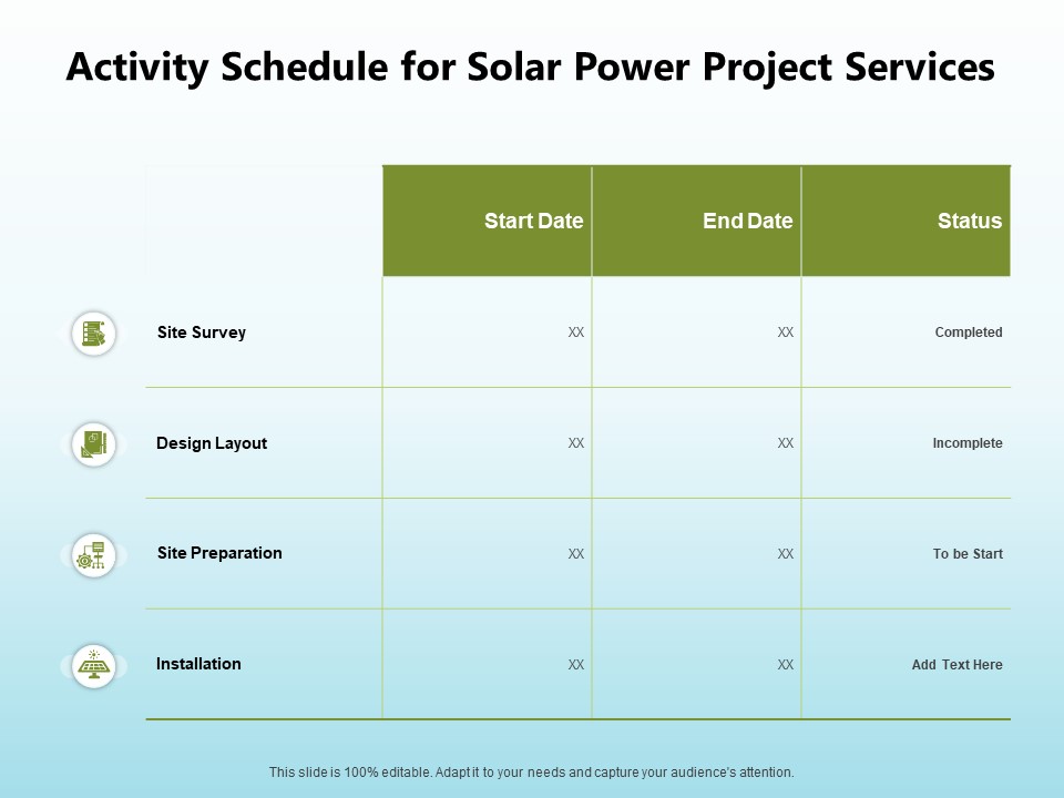 Solar Power Plant Technical Activity Schedule For Solar Power Project Services Clipart PDF