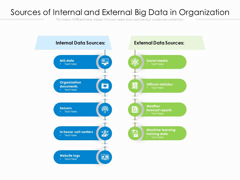 Sources Of Internal And External Big Data In Organization Ppt PowerPoint Presentation Gallery Background Image PDF