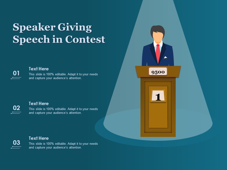 Speaker Giving Speech In Contest Ppt PowerPoint Presentation Pictures Design Ideas PDF