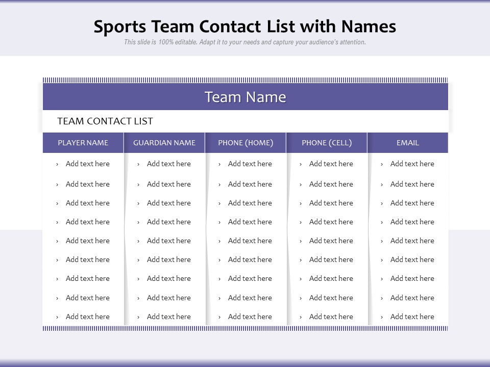 Sports Team Contact List With Names Ppt PowerPoint Presentation File Background Designs PDF
