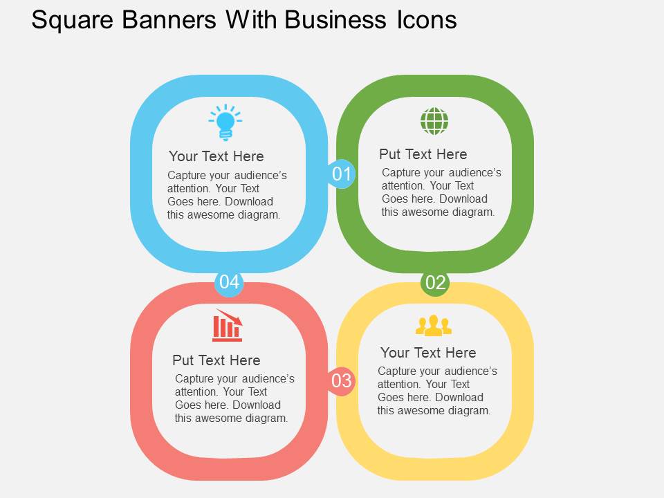 Square Banners With Business Icons Powerpoint Templates
